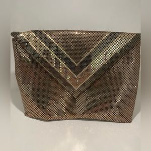 Whiting & Davis Gold Mesh Vintage Disco Chevron Cross Body or Clutch Purse